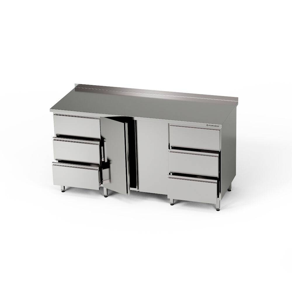 Masă de lucru din oțel inoxidabil cu dulap și 2 blocuri de 3 sertare 160x60x85 cm | FORGAST