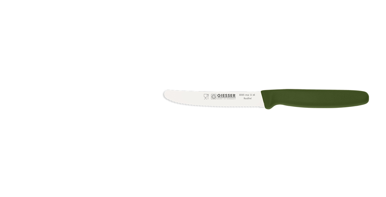 Cuțit universal cu margine zimțată - 11 cm, verde măsliniu | GIESSER MESSER 8365 wsp 11 ol