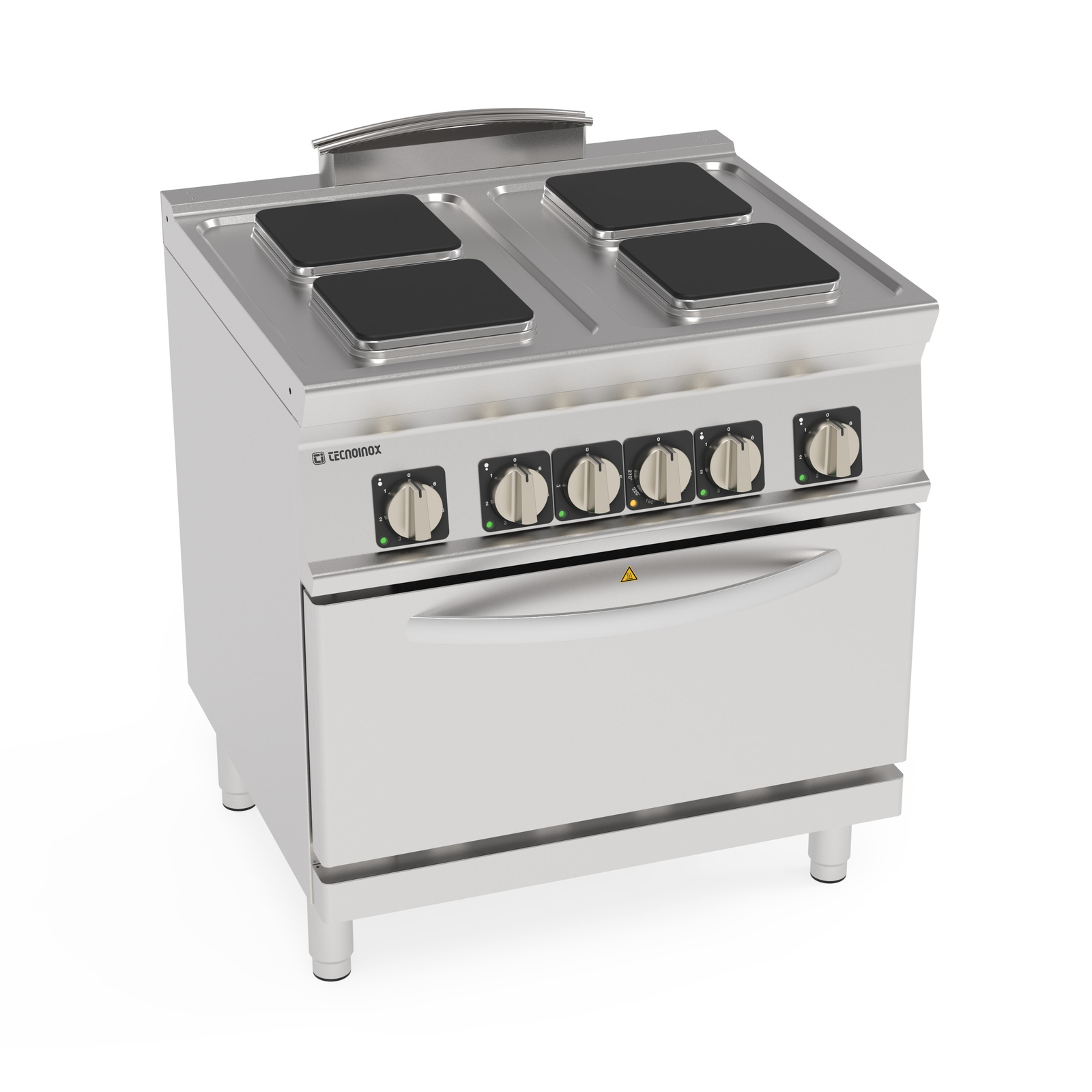 Aragaz electric pentru catering, pătrat cu 4 funduri, cu cuptor GN 2/1 | TECNOINOX 716191