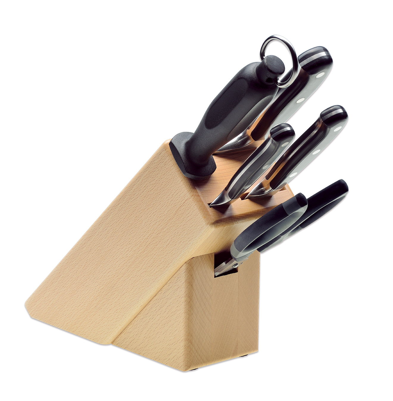 Set de cuțite BestCut în bloc din lemn de fag - 5 piese | GIESSER MESSER 9891 b5 bc