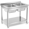 Masă din inox cu chiuvetă cu 2 compartimente și raft 120x60x85 demontabilă | FORGAST FG15340