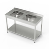 Masă inox cu chiuvetă cu 2 căzi și raft 120x60x85 cm | FORGAST