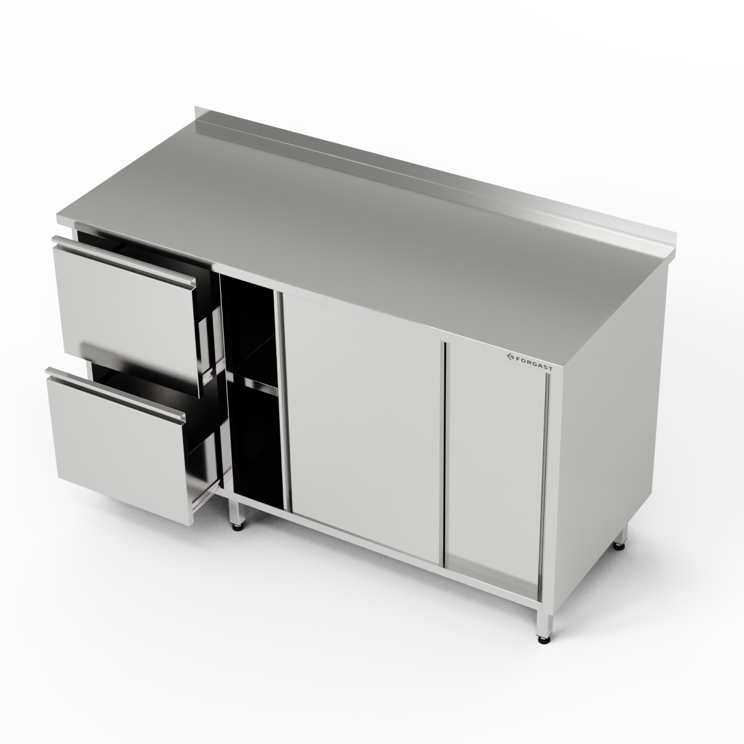 Masă de lucru din oțel inoxidabil cu dulap și bloc de sertare 140x60x85 cm | FORGAST