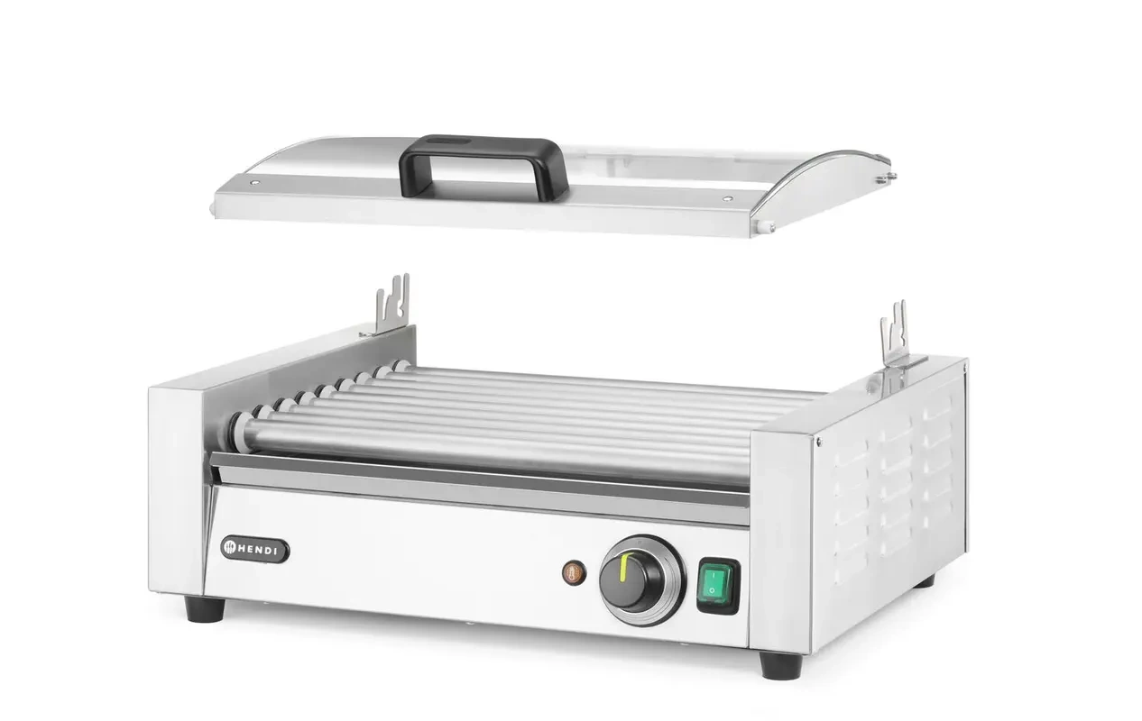 Încălzitor cu role pentru crenvurști, cu o singură zonă și capac, 9 role, 0,79 kW, 230 V | HENDI 268643