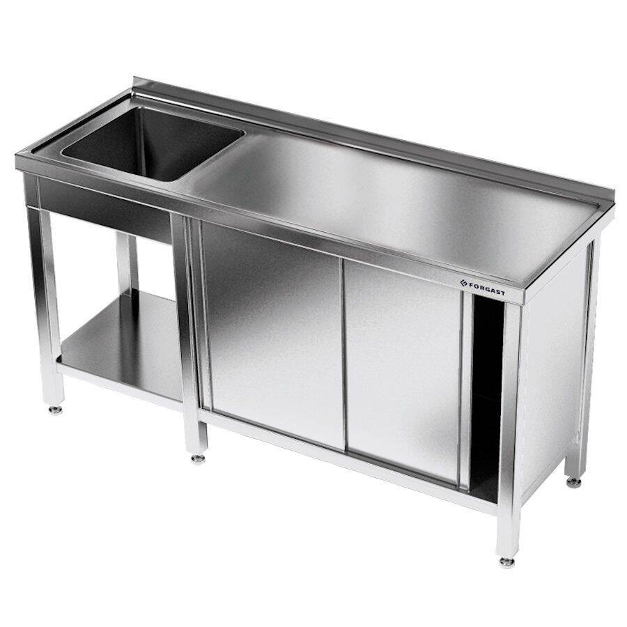 Masă inox cu chiuvetă cu 1 vas și dulap 150x70x85 cm | FORGAST