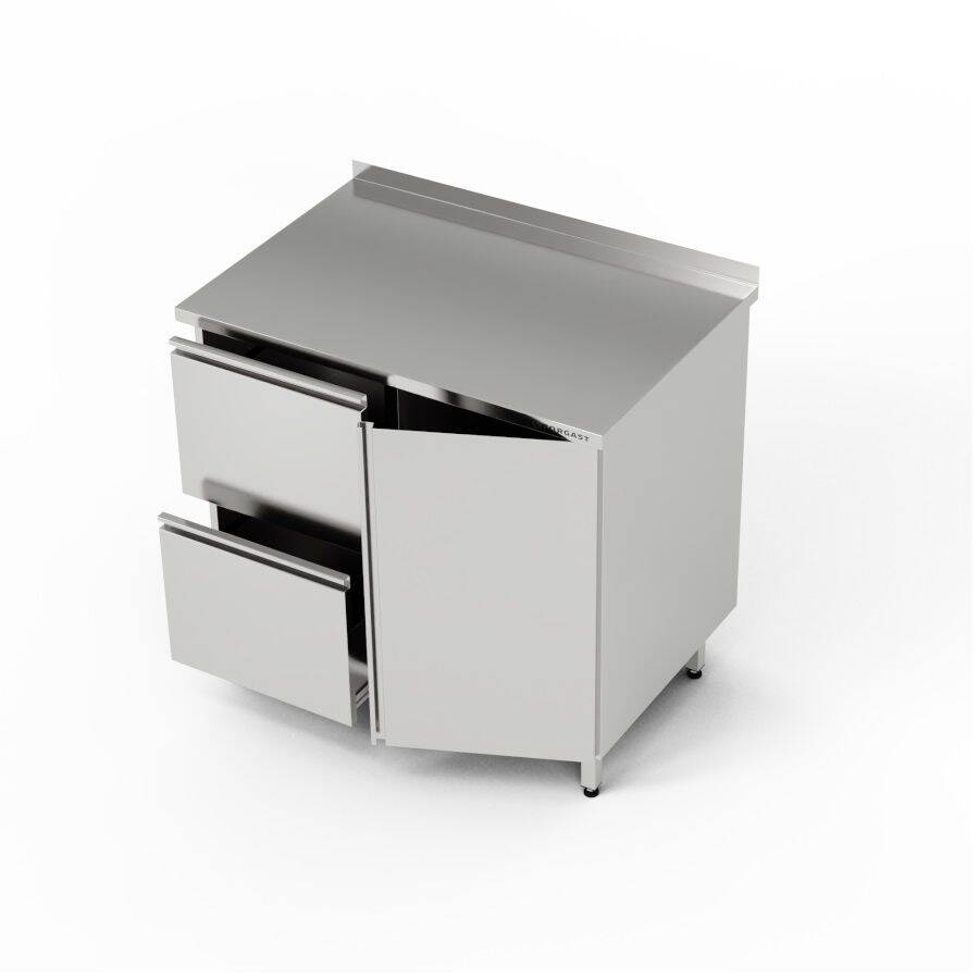 Masă de lucru din oțel inoxidabil cu dulap și bloc de sertare 90x70x85 cm | FORGAST