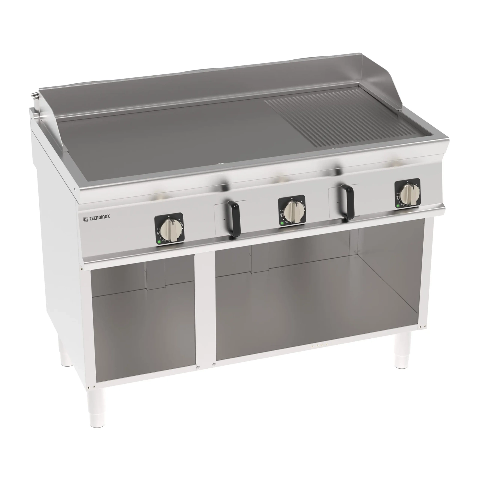 Placă grill electrică, 2/3 netedă, 1/3 ondulată, pe o bază deschisă, 120 cm, 400V Tecno74 | TECNOINOX 716207