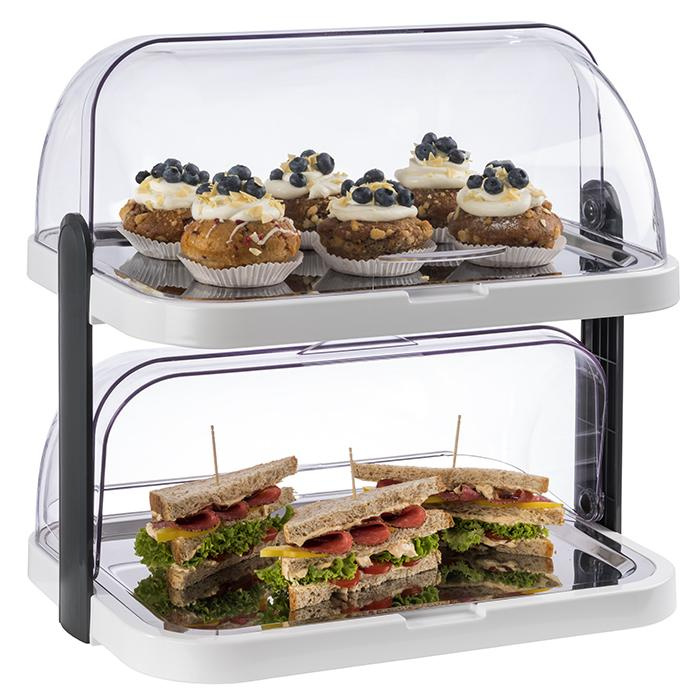 Vitrină bufet cu două niveluri DOPPELDECKER cu element de răcire, albă, 44x32x44 cm | APS 9200