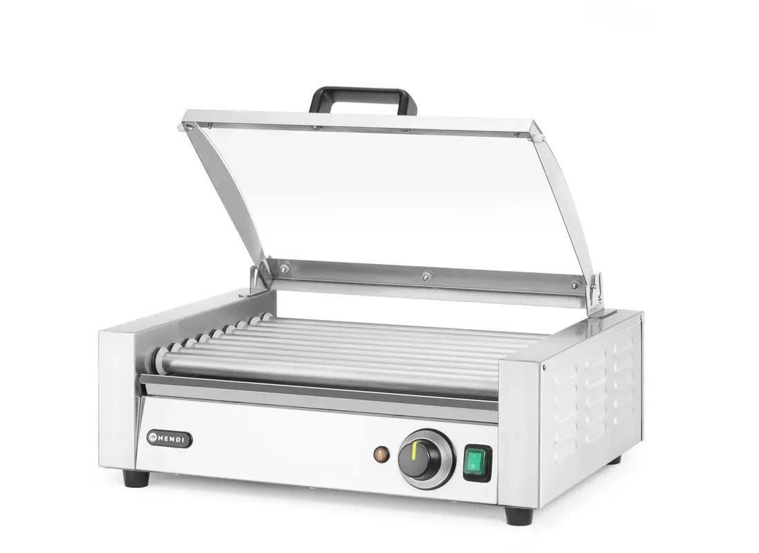 Încălzitor cu role pentru crenvurști, cu o singură zonă și capac, 9 role, 0,79 kW, 230 V | HENDI 268643