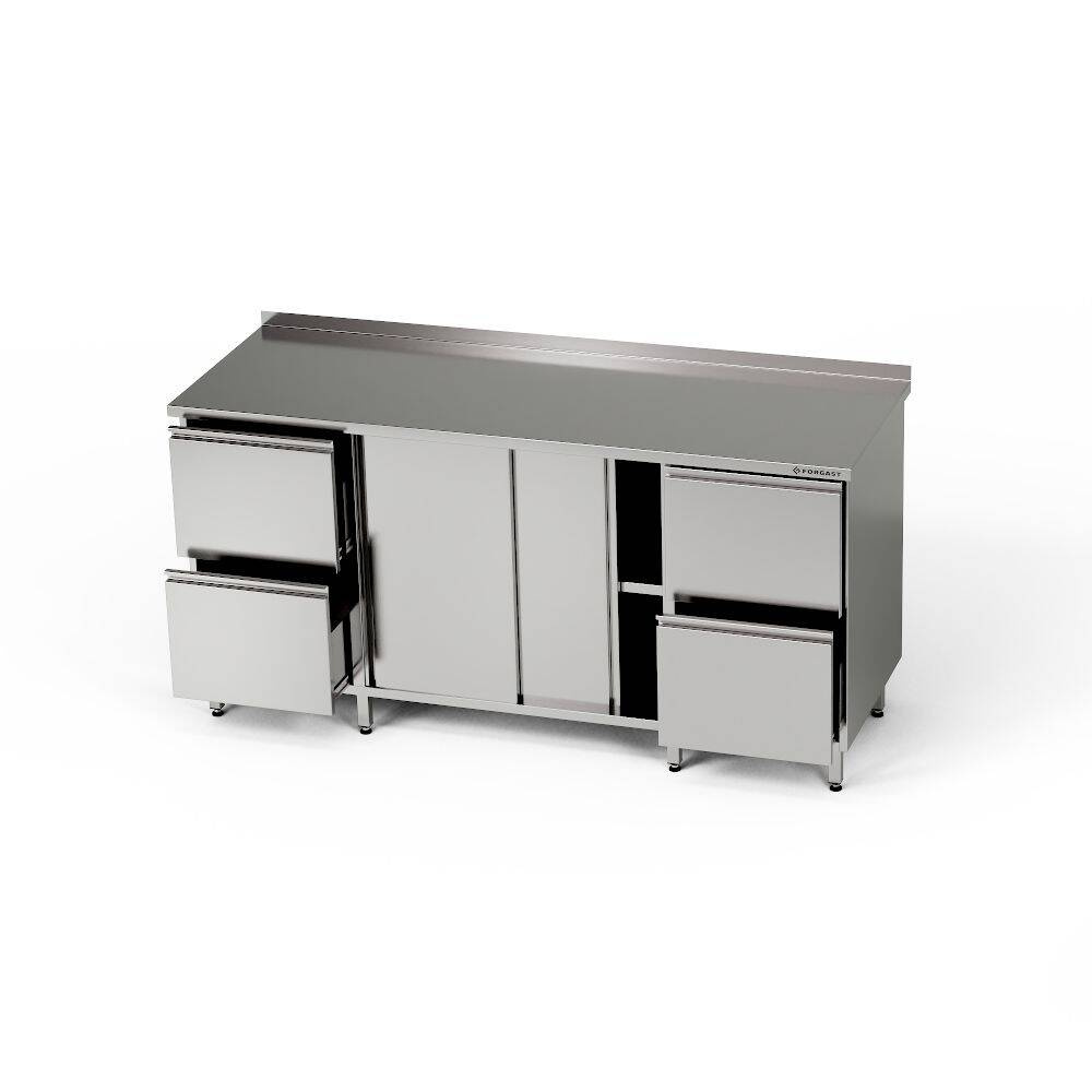 Masă de lucru din oțel inoxidabil cu dulap și 2 blocuri de 2 sertare 240x60x85 cm | FORGAST