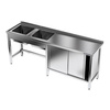 Masă inox cu chiuvetă cu 2 compartimente 260x70x85 cm | FORGAST