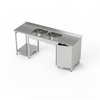Masă inox cu chiuvetă cu 2 căzi și dulap 240x70x85 cm | FORGAST