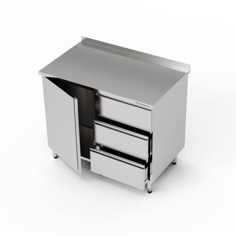 Masă de lucru din oțel inoxidabil cu dulap și bloc cu 3 sertare 90x70x85 cm | FORGAST