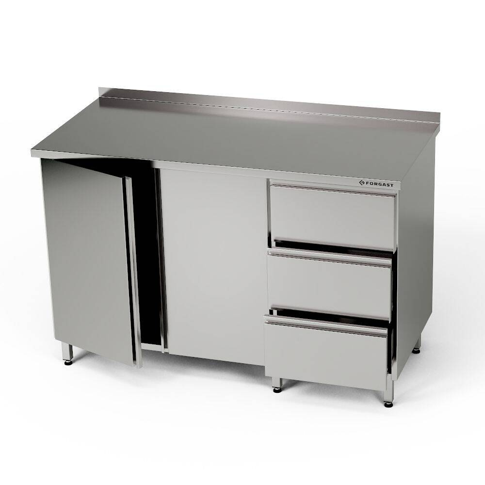 Masă de lucru din oțel inoxidabil cu dulap și bloc cu 3 sertare 180x60x85 cm | FORGAST
