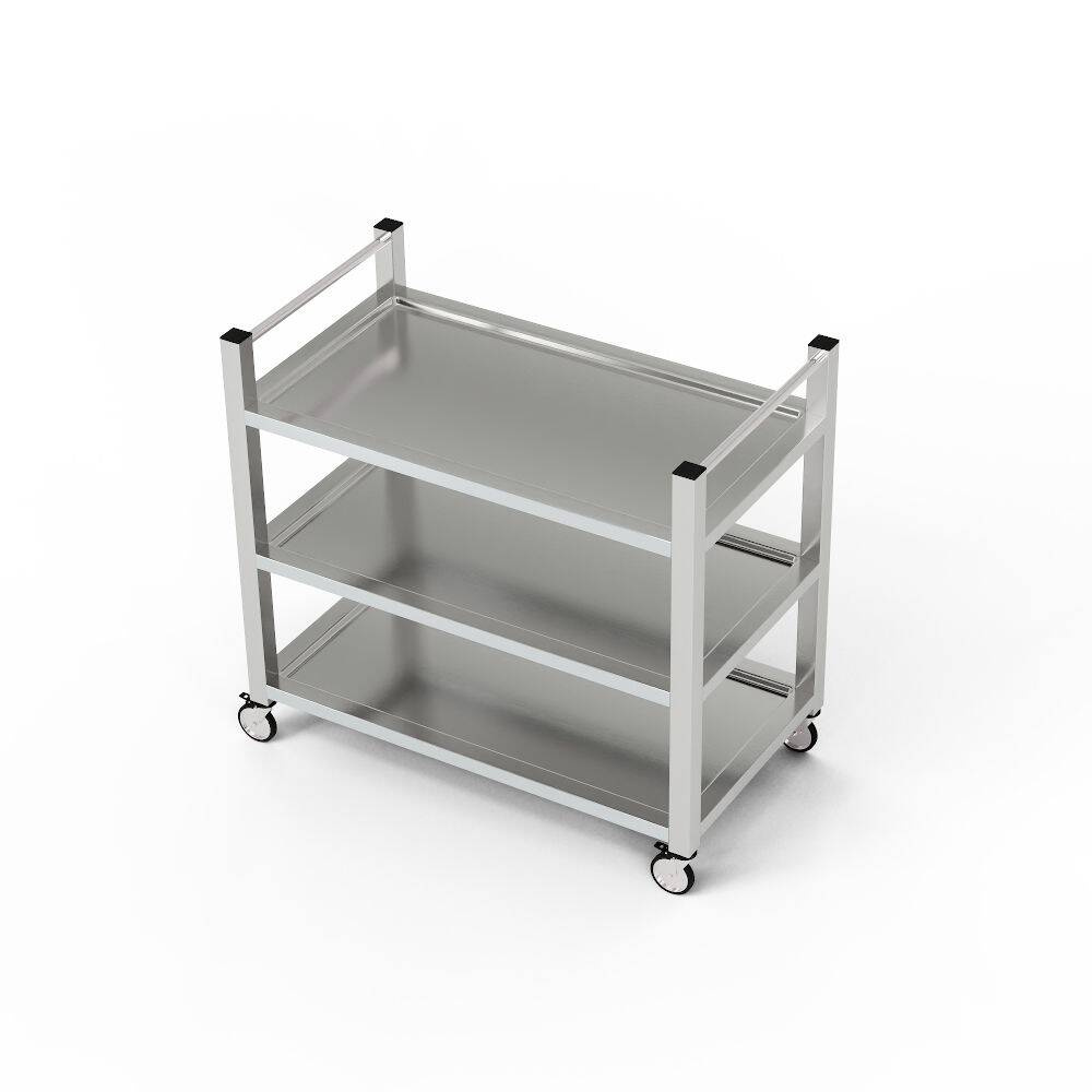 Cărucior cu 3 rafturi din oțel inoxidabil cu mâner vertical 100x40x85 cm | FORGAST