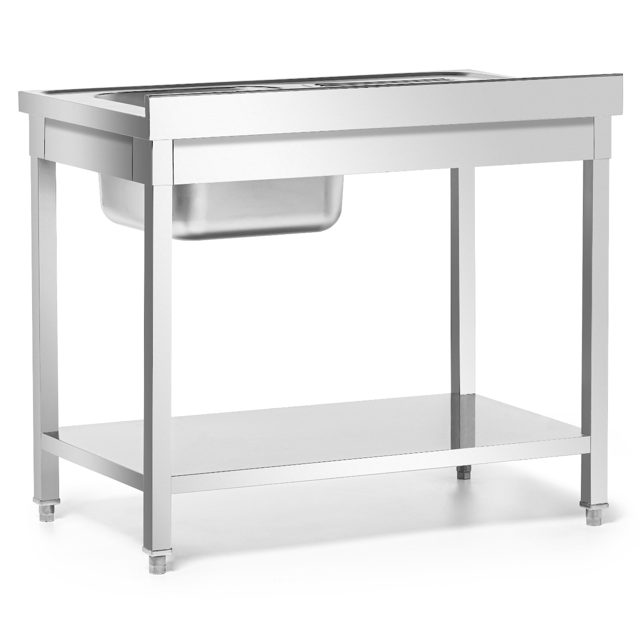 Masă inox cu chiuvetă cu 1 vas dreapta cu raft 100x60x85 cu șuruburi | FORGAST FG15338