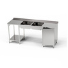 Masă inox cu chiuvetă cu 2 căzi și dulap 210x60x85 cm | FORGAST