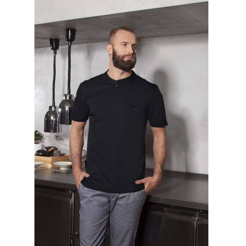 Cămașă de bucătar cu mânecă scurtă neagră | KARLOWSKY TM 5-1