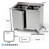 Masă inox cu chiuvetă cu 2 căzi și dulap 120x70x85 cm | FORGAST
