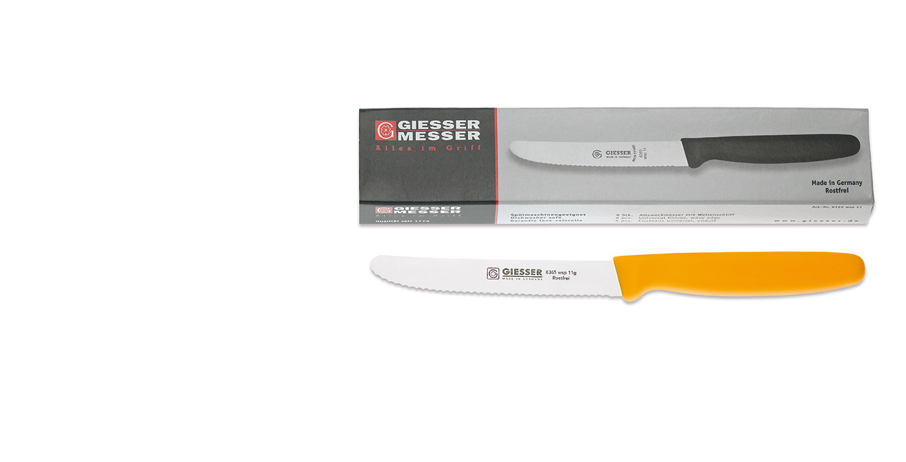 Set de cuțite cu lamă zimțată - 11 cm, 6 piese, galben | GIESSER MESSER 8365 wsp 11-6 g