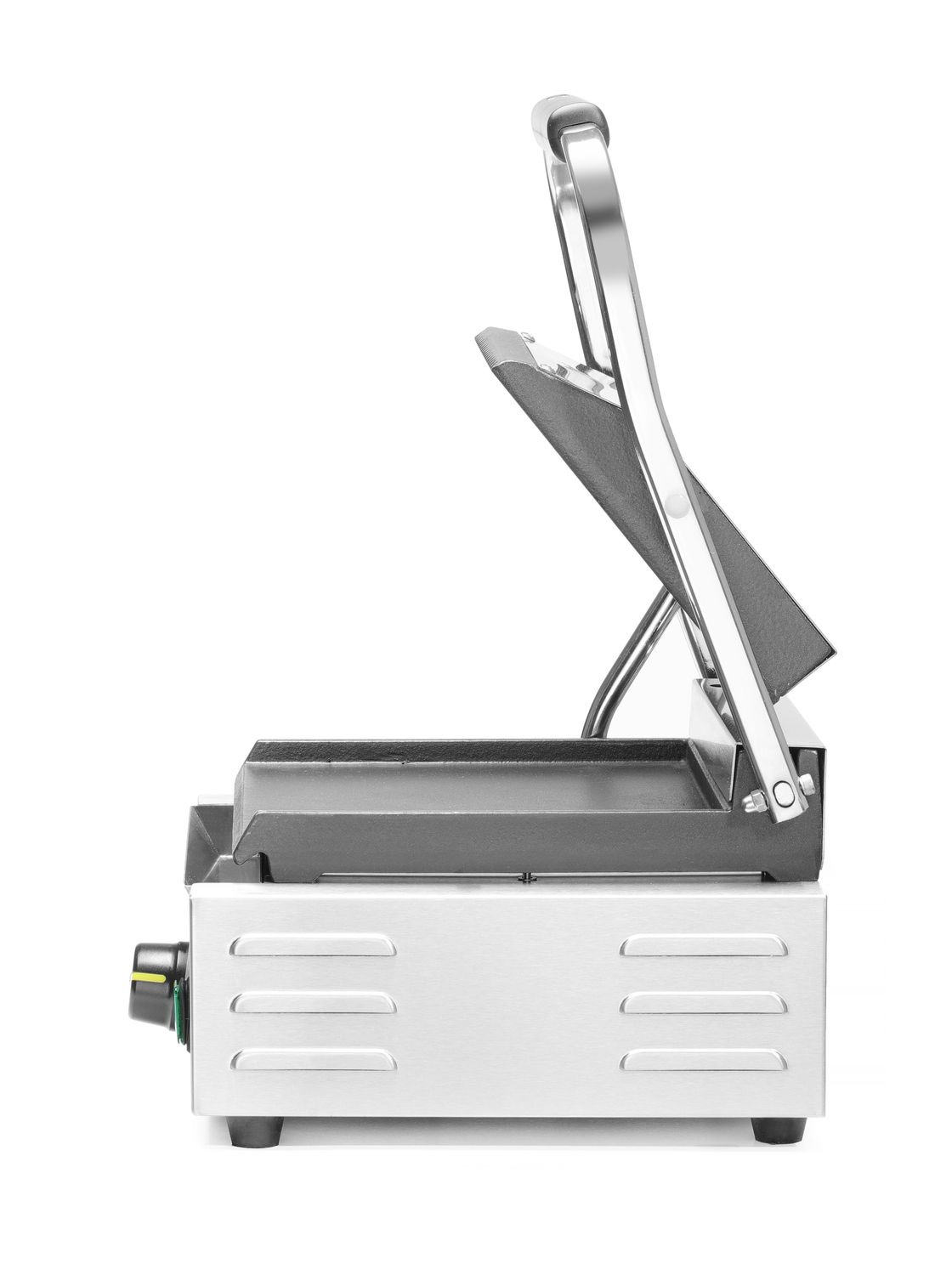 Grătar de contact simplu, neted-striat, placă 22x23 cm, 1,8 kW, 230 V | HENDI 263600