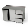 Masă de lucru din oțel inoxidabil cu dulap și bloc cu 3 sertare 120x70x85 cm | FORGAST