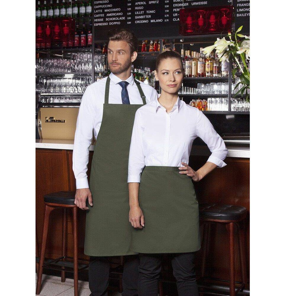 Șorț de bucătar de bază 75 x 90 cm cu buzunar și cataramă verde mușchi | KARLOWSKY BLS 5-79-Stck