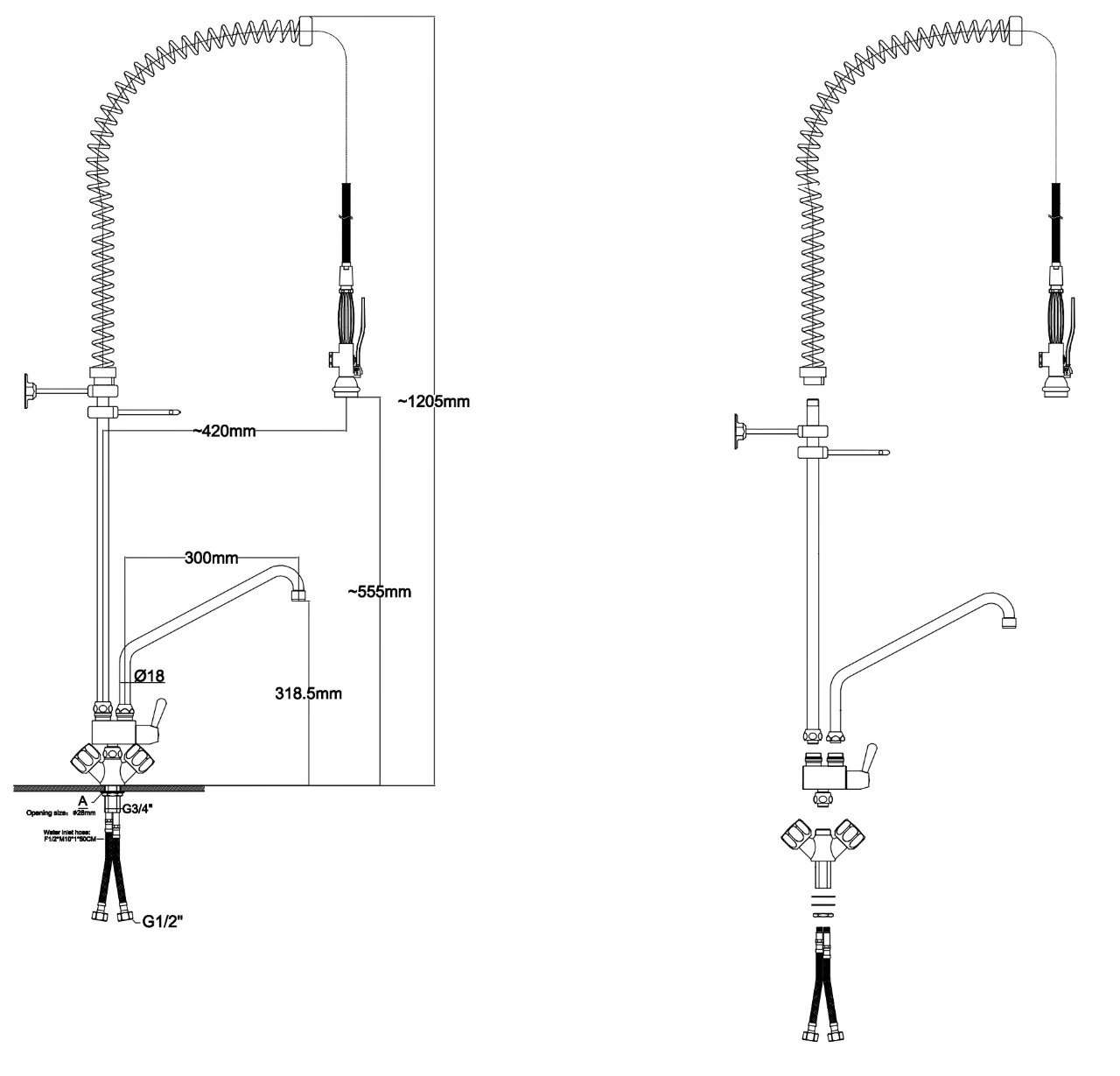 Mixer vertical cu pulverizator și gura de scurgere FORGAST FG15710