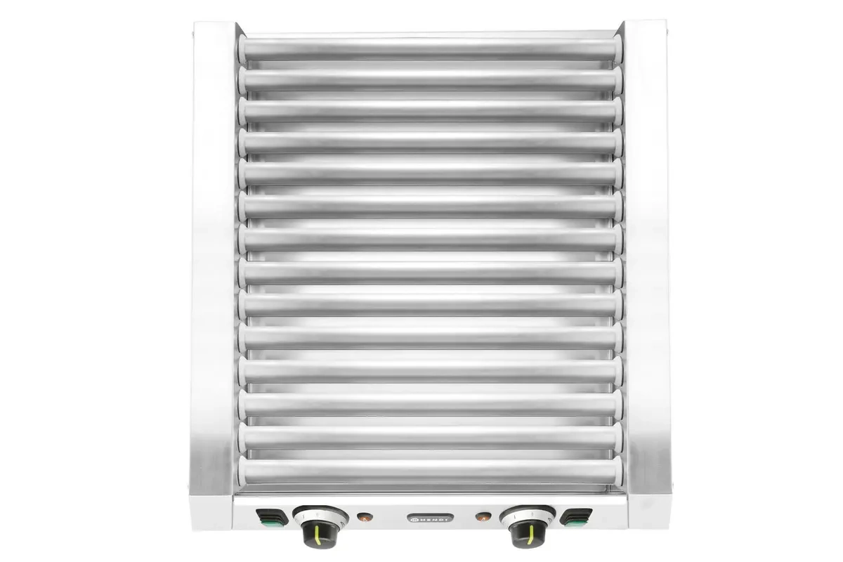 Aparat de încălzit crenvurști cu role, cu două zone, 14 role, 1,23 kW, 230 V | HENDI 268667