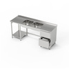 Masă inox cu chiuvetă cu 2 căzi și bloc cu 2 sertare 260x70x85 cm | FORGAST