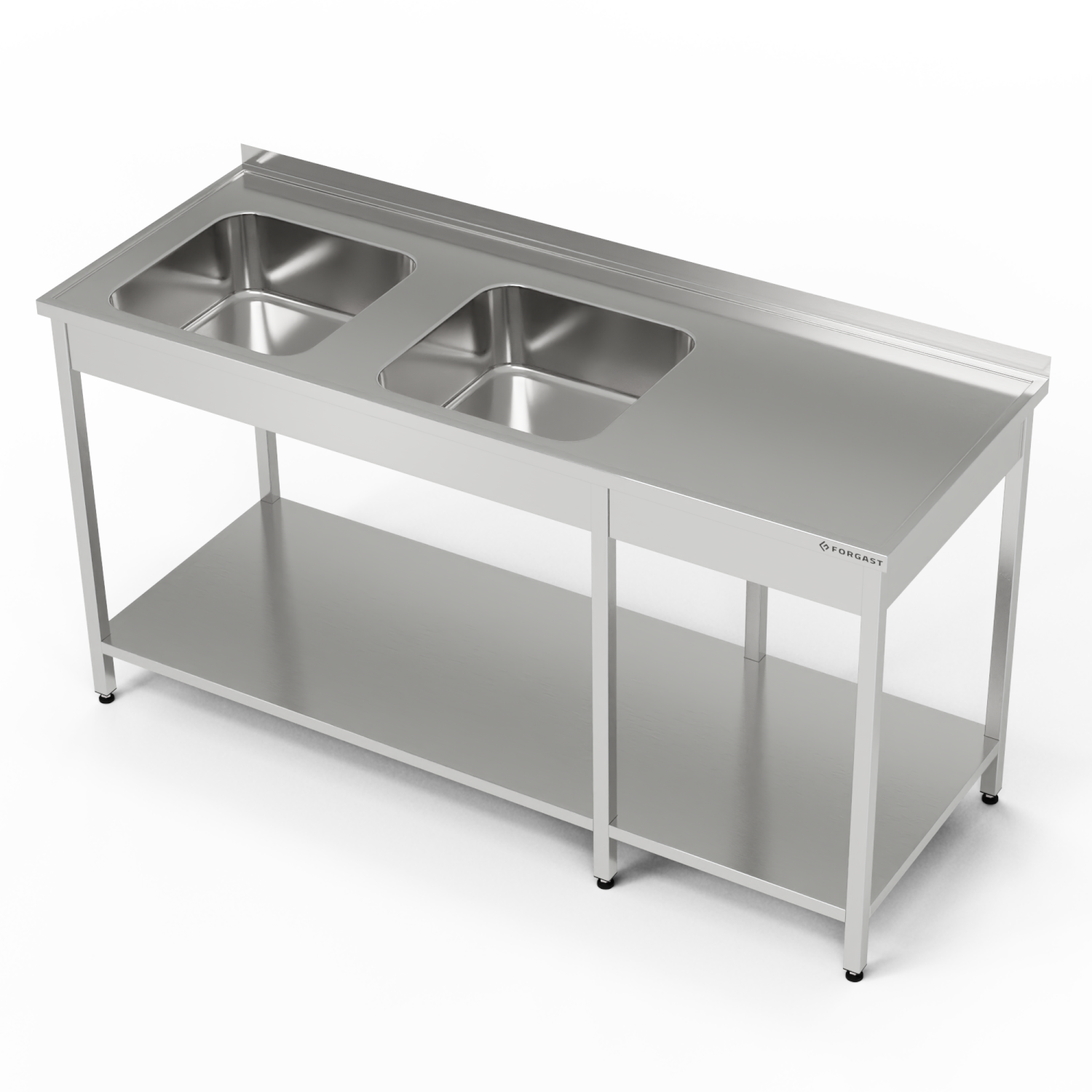 Masă inox cu chiuvetă cu 2 compartimente 250x70x85 cm | FORGAST