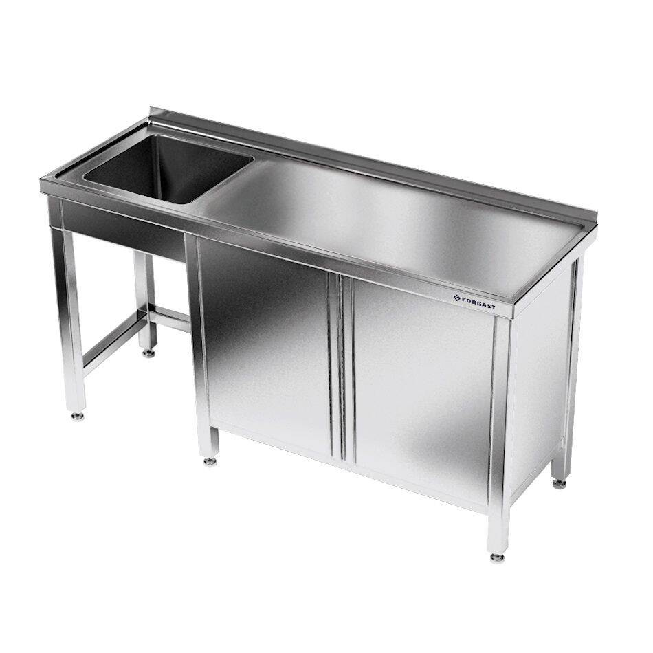 Masă inox cu chiuvetă cu 1 vas și dulap 180x60x85 cm | FORGAST