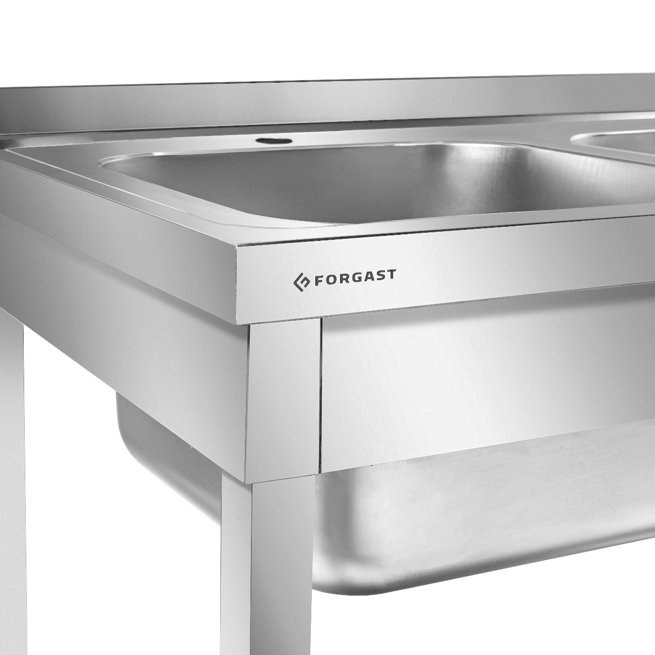 Masă din oțel inoxidabil cu chiuvetă cu 2 compartimente cu raft 120x60x85 cu șuruburi | FORGAST FG15340