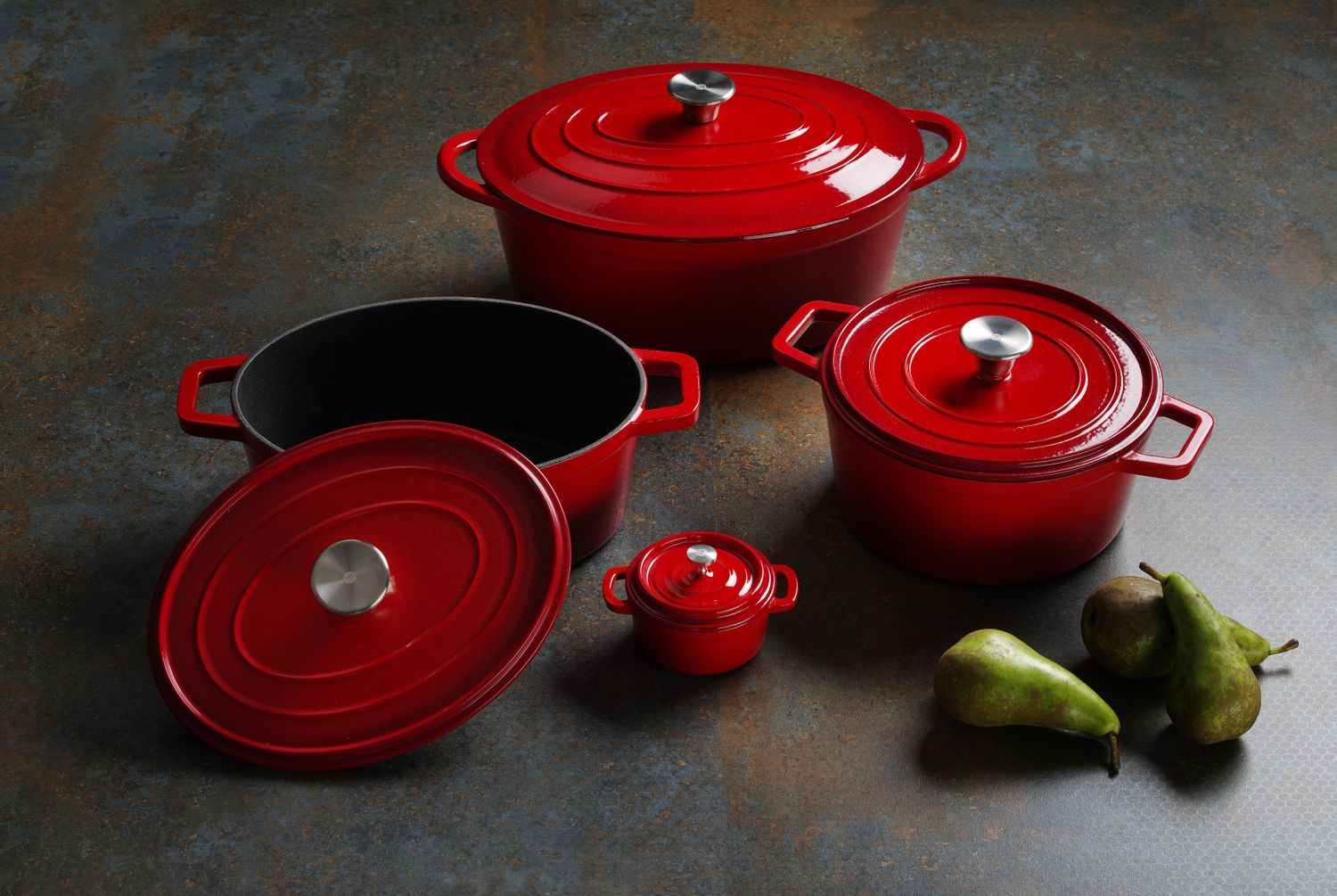 Oală din fontă cu capac roșie - capacitate 3,4l l HENDI 626832