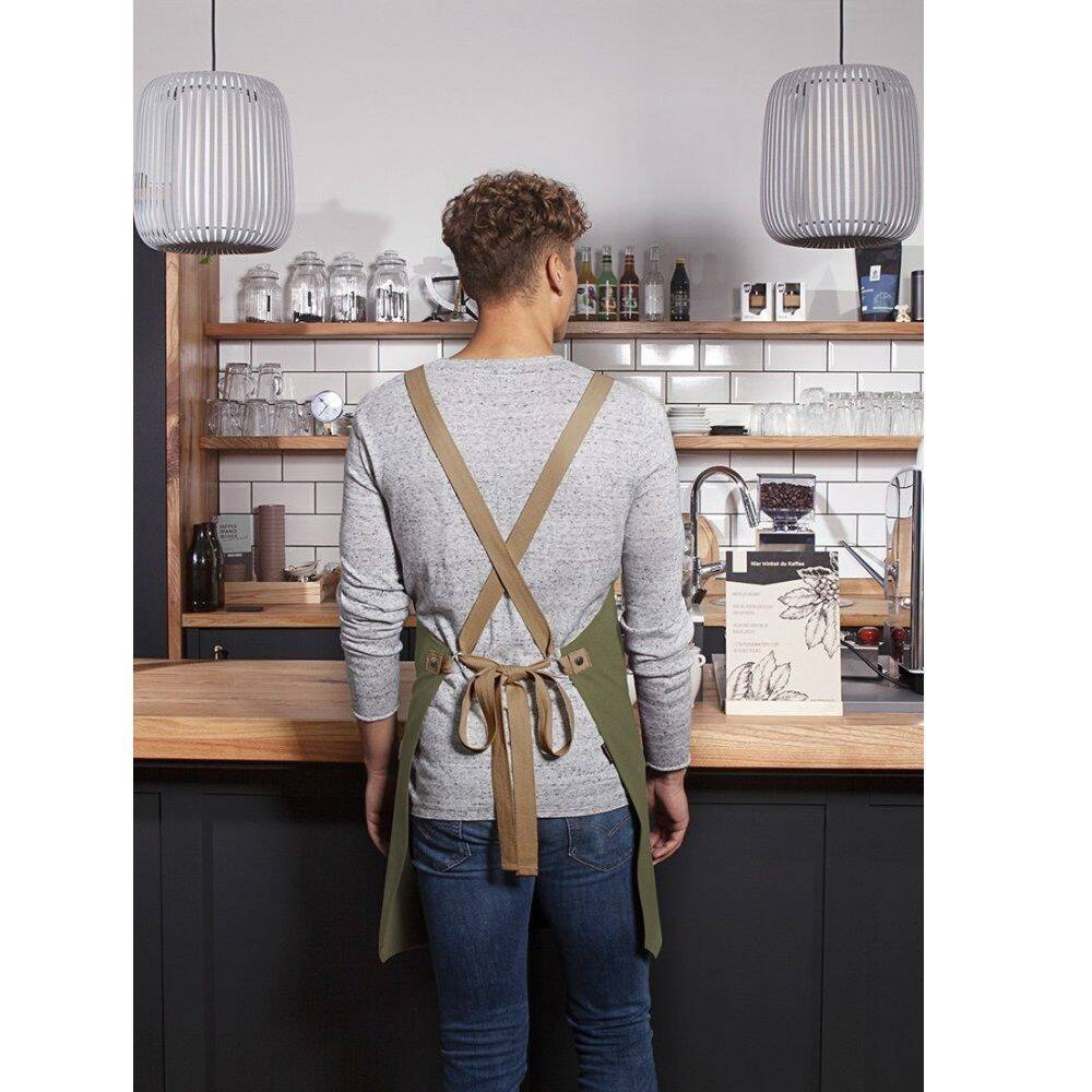 Urban-Look X-Style șorț legat în dungi cu buzunar verde mușchi | KARLOWSKY LS 38-79-Stck