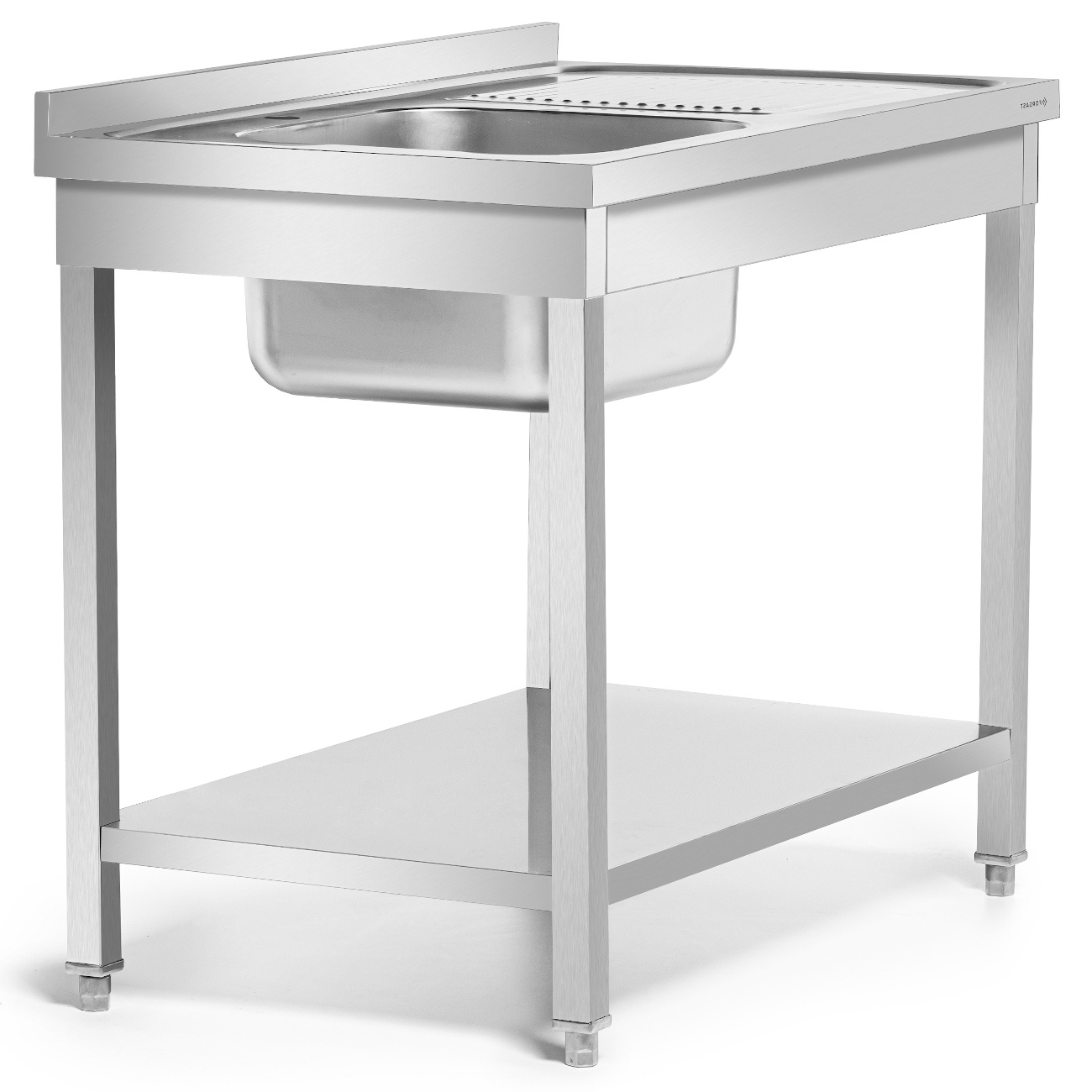 Masă inox cu chiuvetă cu 1 vas stânga cu raft 100x60x85 cu șuruburi | FORGAST FG15336