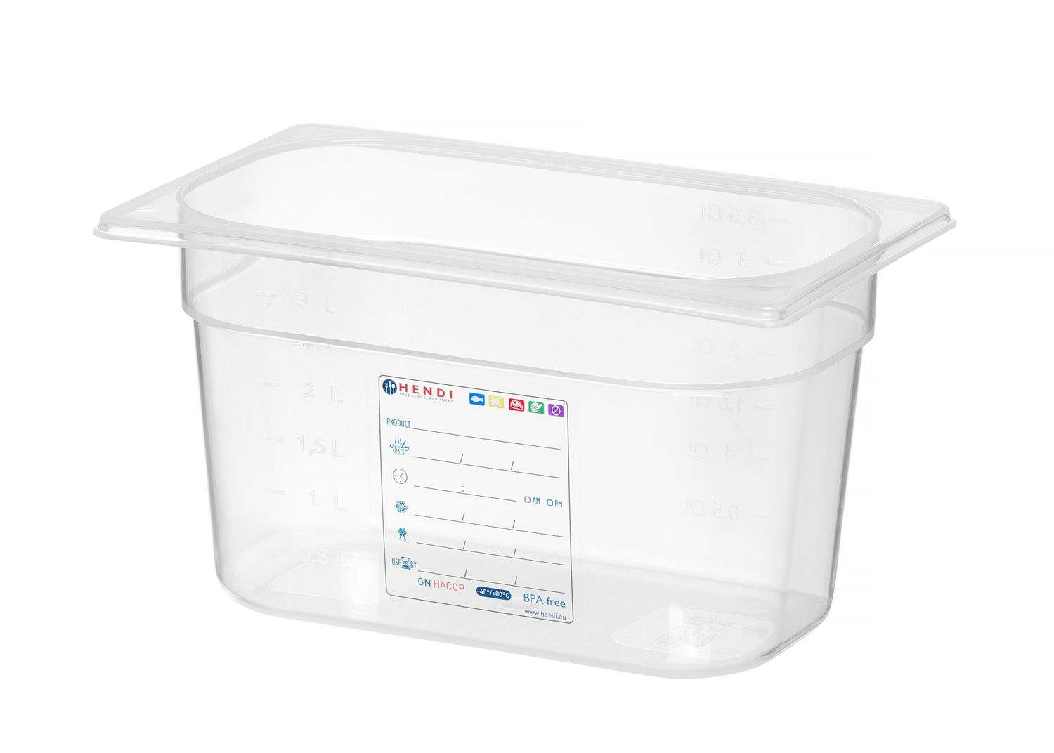 Recipient GN 1/4 adâncime 15 cm din polipropilenă HACCP | HENDI 880364