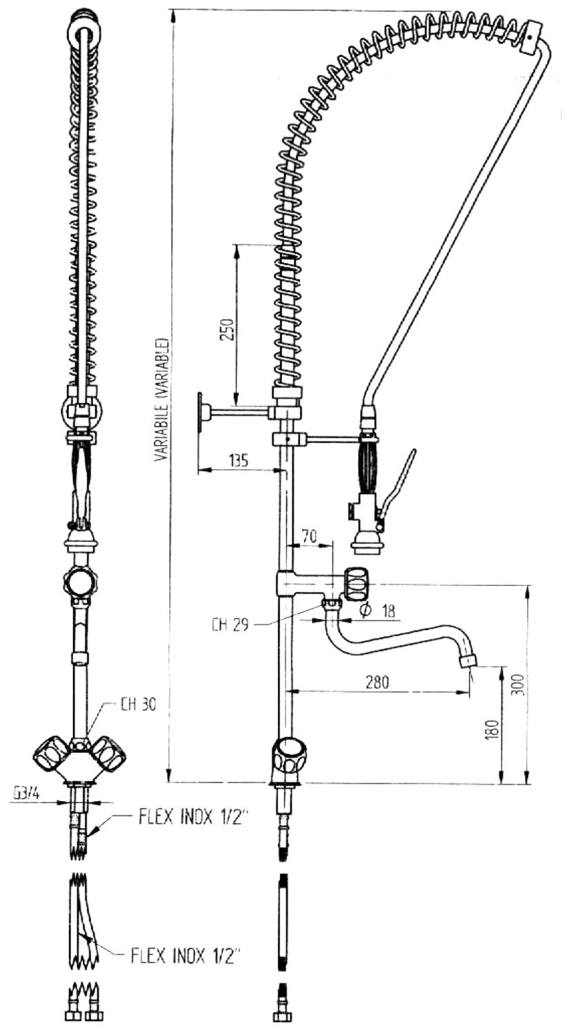 Mixer pentru chiuvetă cu duș | HENDI 970515