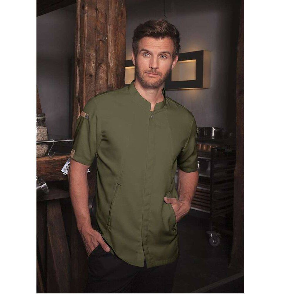 Green-Generation bluză de bucătar cu mânecă scurtă verde mușchi pentru bărbați | KARLOWSKY JM 36-79