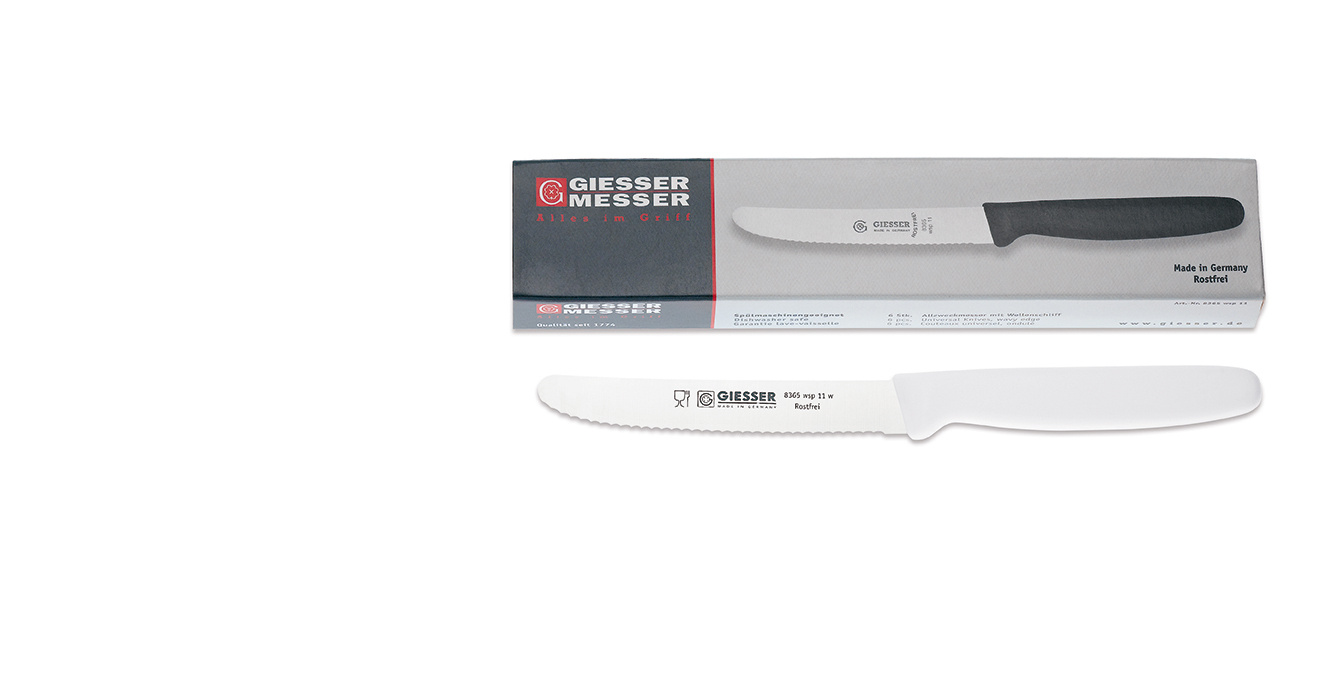 Set de cuțite cu lamă zimțată - 11 cm, 6 piese, alb | GIESSER MESSER 8365 wsp 11-6 w