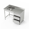 Masă inox cu chiuvetă cu 1 vas și bloc cu 3 sertare 170x60x85 cm | FORGAST