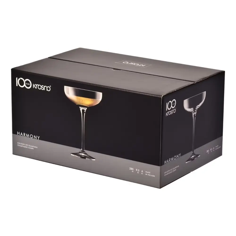 Pahare plate pentru șampanie, Harmony, 280 ml - set 6 bucăți | KROSNO F57B575024002020