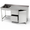 Masă inox cu chiuvetă cu 1 vas, dulap și bloc de sertare 180x70x85 cm | FORGAST