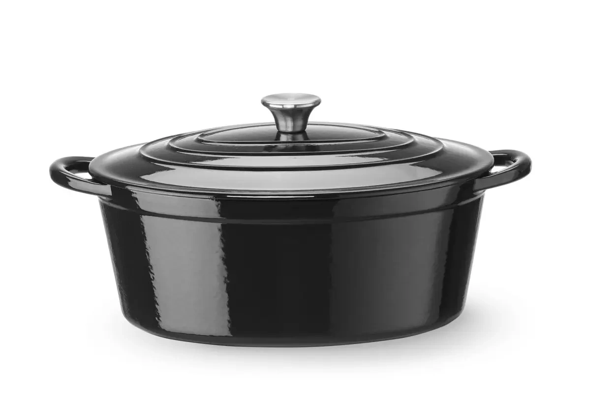 Oală din fontă emailată, 6,88 L, neagră, 40.5x25.5x(Î)13.4 cm, ovală | HENDI 626863