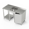 Masă inox cu chiuvetă cu 1 vas, dulap și raft 150x70x85 cm | FORGAST