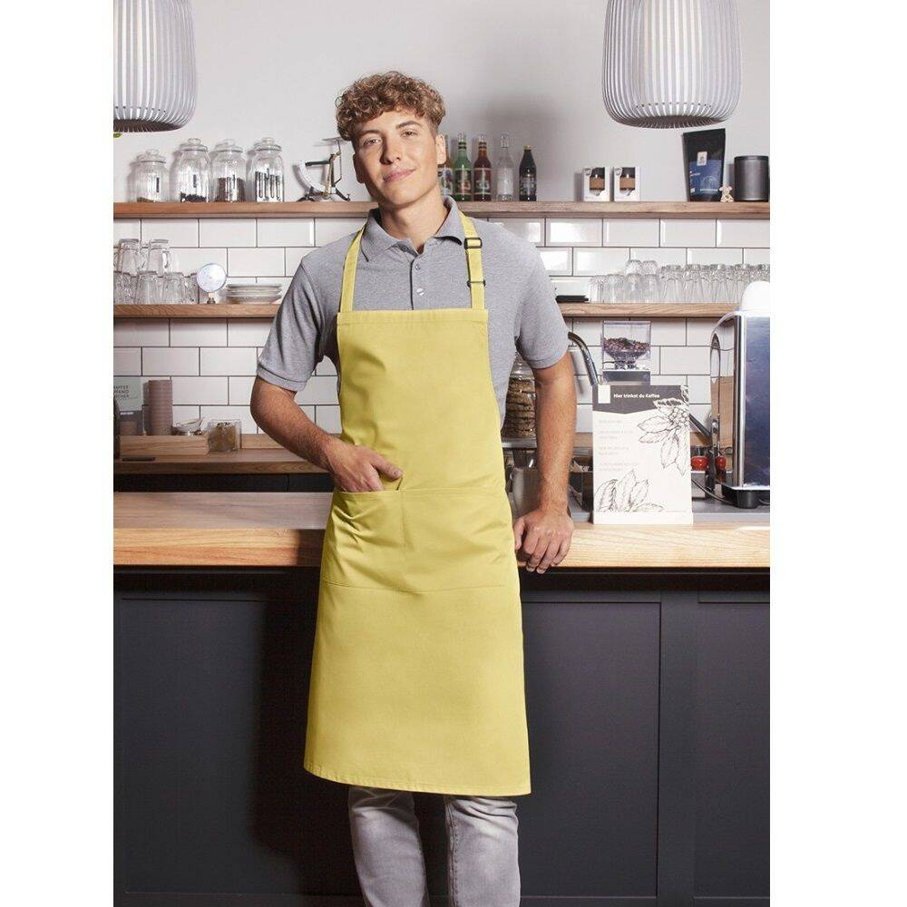 Șorț de bucătar Basic 75 x 90 cm cu buzunar și cataramă galben solar | KARLOWSKY BLS 5-86-Stck