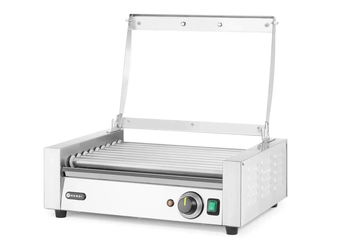 Încălzitor cu role pentru crenvurști, cu o singură zonă și capac, 9 role, 0,79 kW, 230 V | HENDI 268643