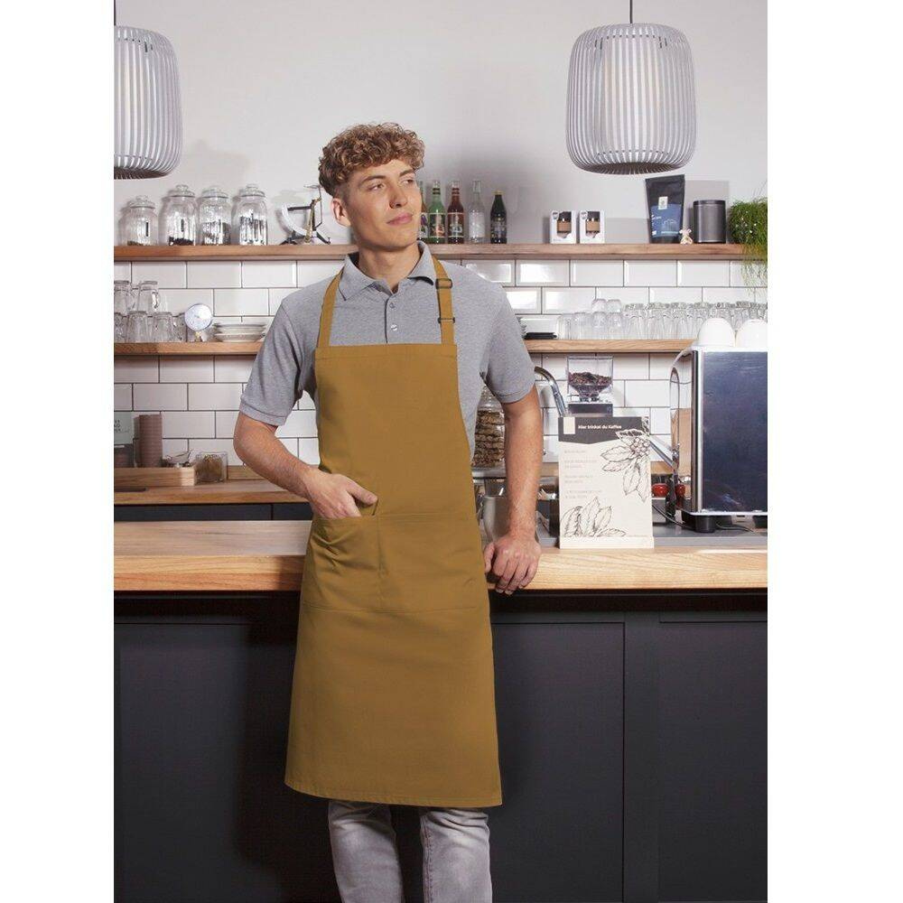 Șorț de bucătar Basic 75 x 90 cm cu buzunar și cataramă muștar | KARLOWSKY BLS 5-87-Stck