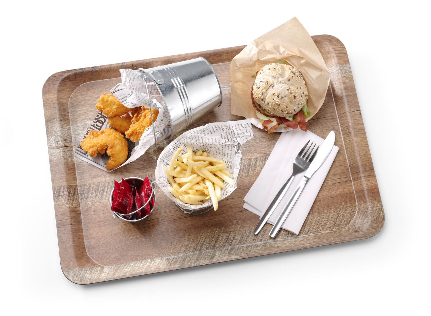 Tavă din melamină cu imprimeu lemn - stejar, dim. 37x53 cm | HENDI 508947