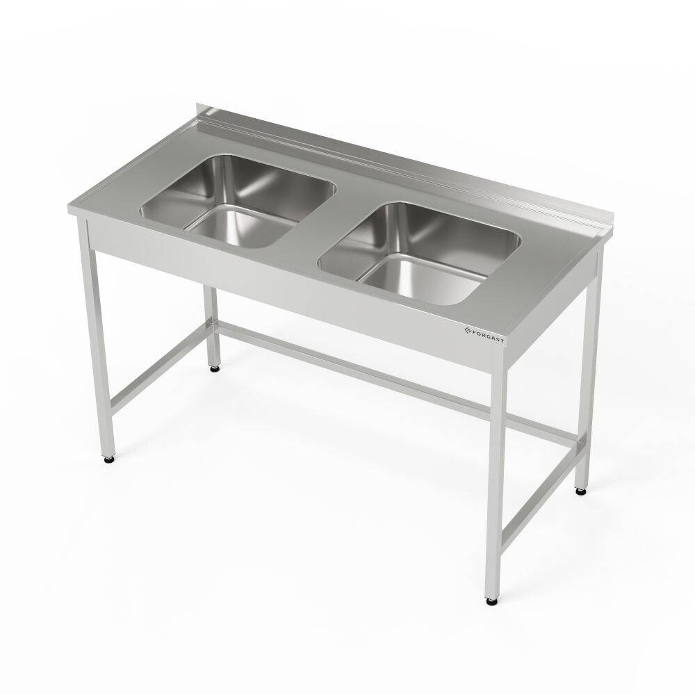 Masă inox cu chiuvetă cu 2 compartimente 160x70x85 cm | FORGAST
